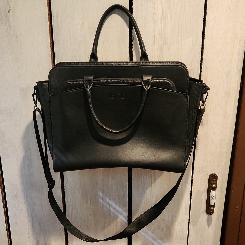 Nicole Miller Black Faux Leather Laptop Bag